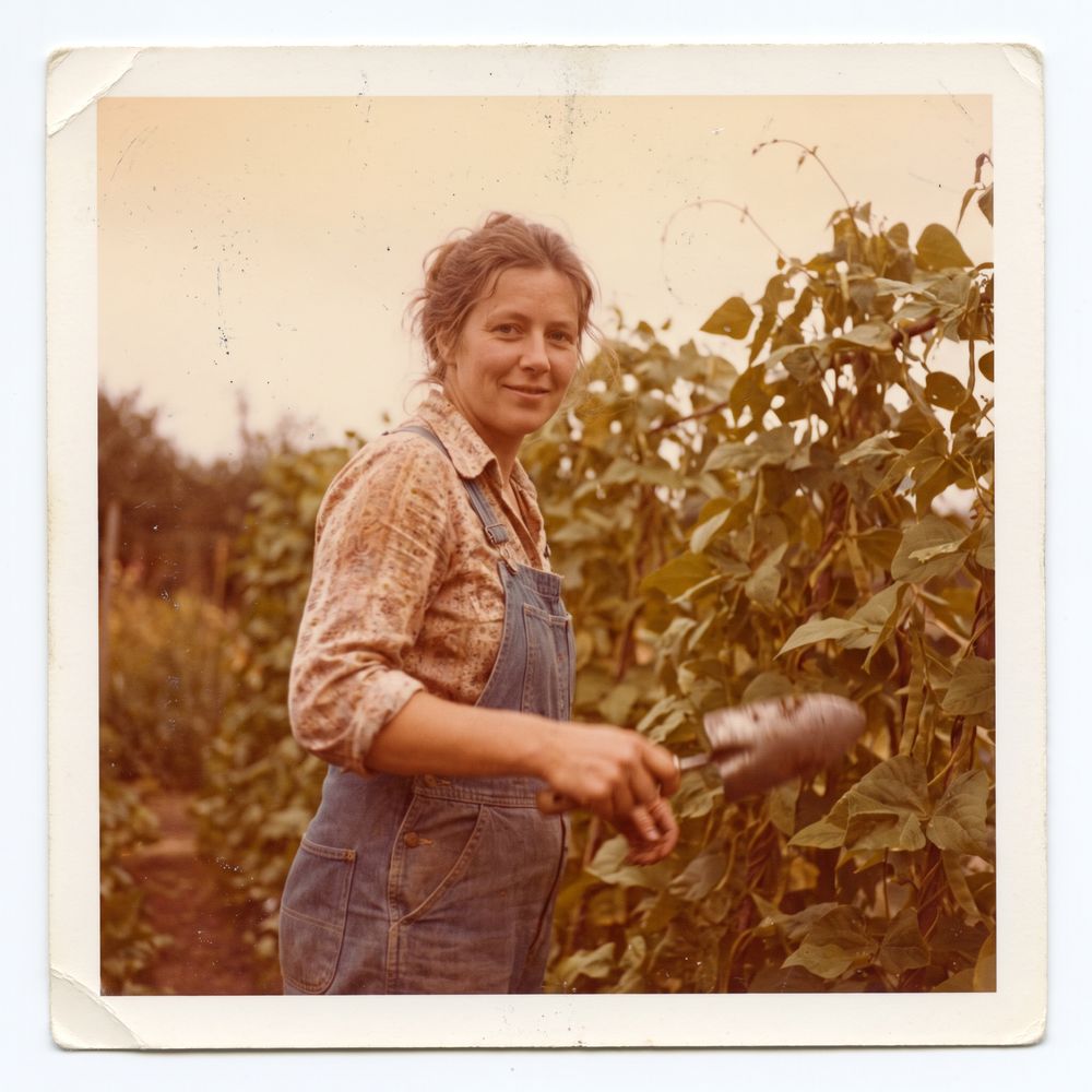 My mother in her garden, about 1977. She is thirty-something here and already impossible to buy presents for.